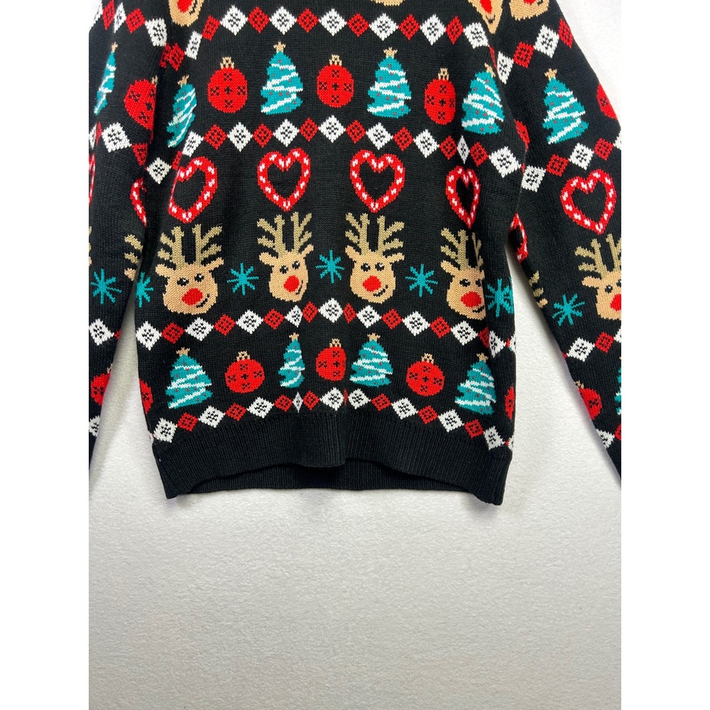 Daisys Black Christmas Reindeer‎ Tree Candy Cane Ugly Sweater XL - Picture 4 of 9